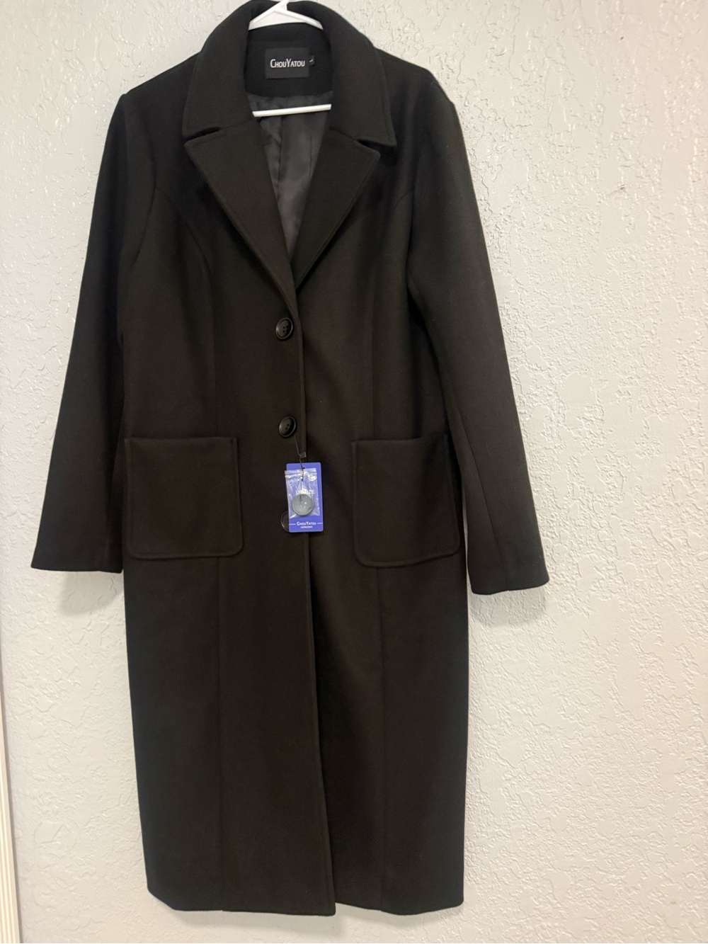 GioruVario Women's Black Single-Breasted Long Trench Coat